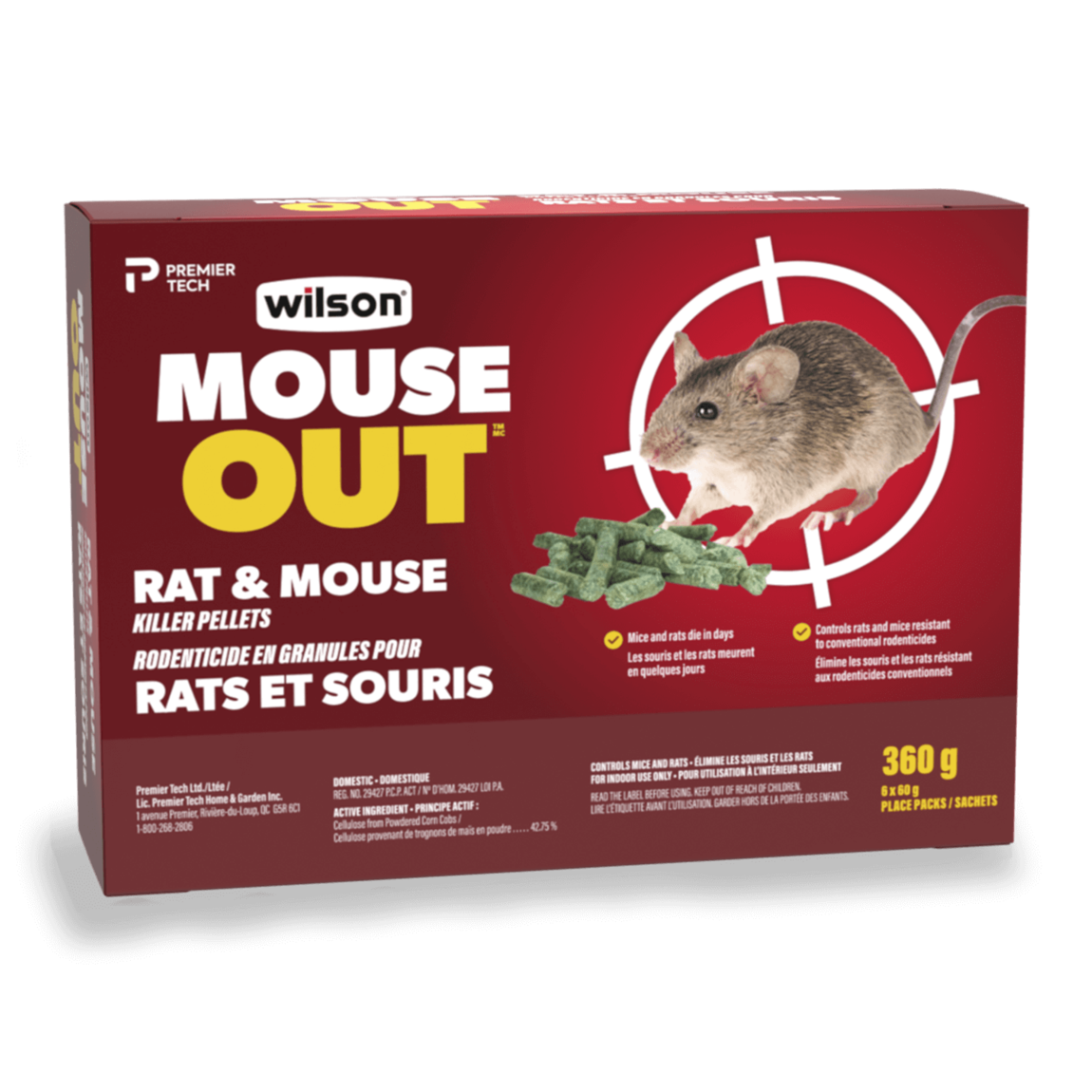 Rodenticide en granules pour rats et souris MOUSE OUT de Wilson (360 g)